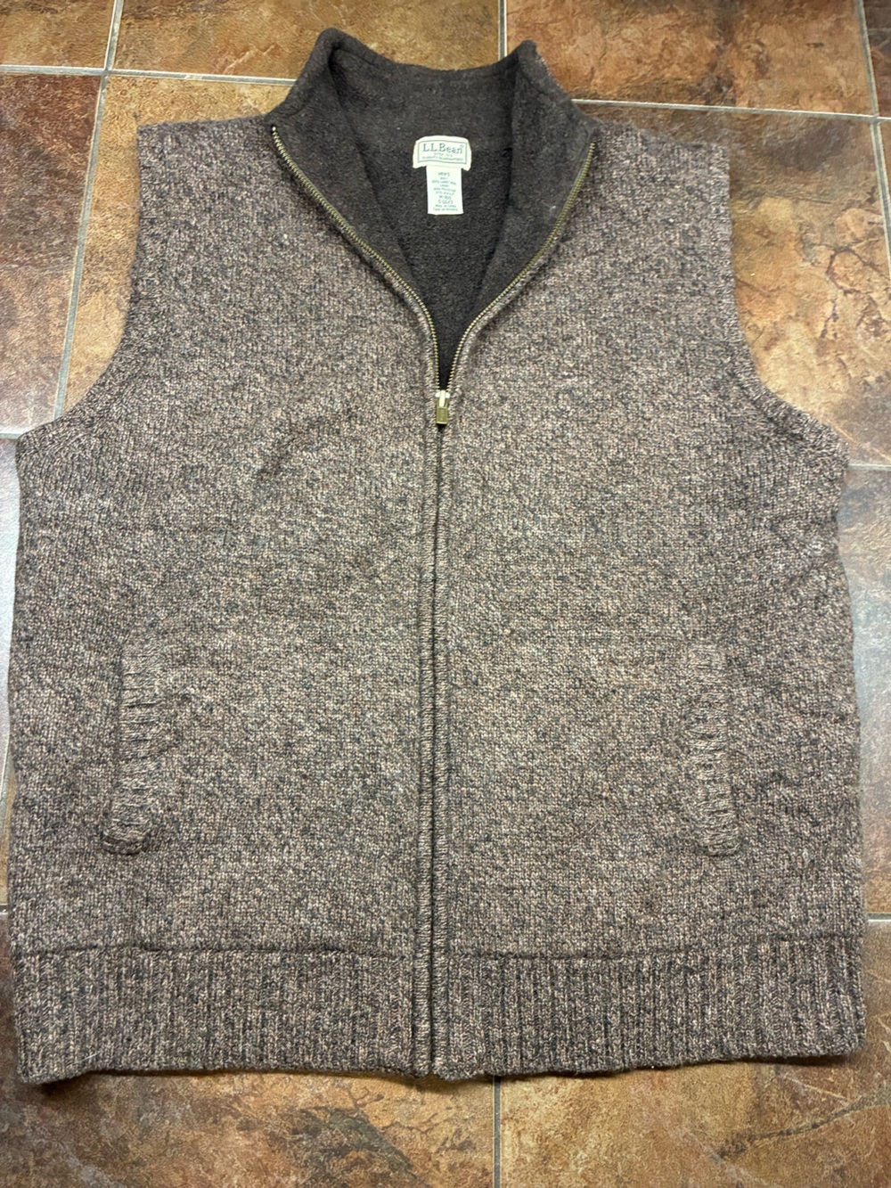 L.L. Bean Brown Zip-Front Wool Men's Sweater Vest